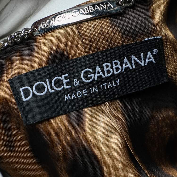 مملوكة مسبقًا Dolce & Gabbana White leather Quilted Shoulder Zip Front Jacket M