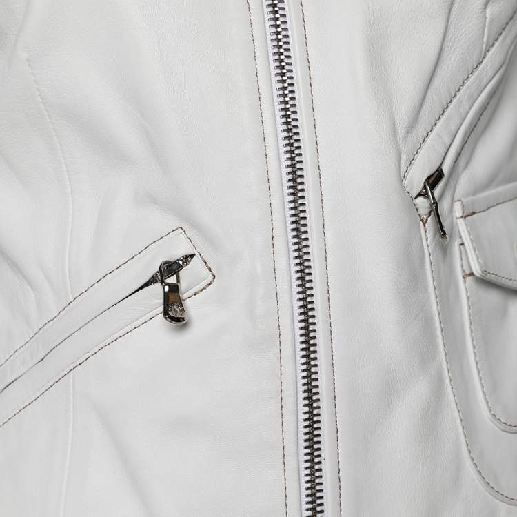 مملوكة مسبقًا Dolce & Gabbana White leather Quilted Shoulder Zip Front Jacket M