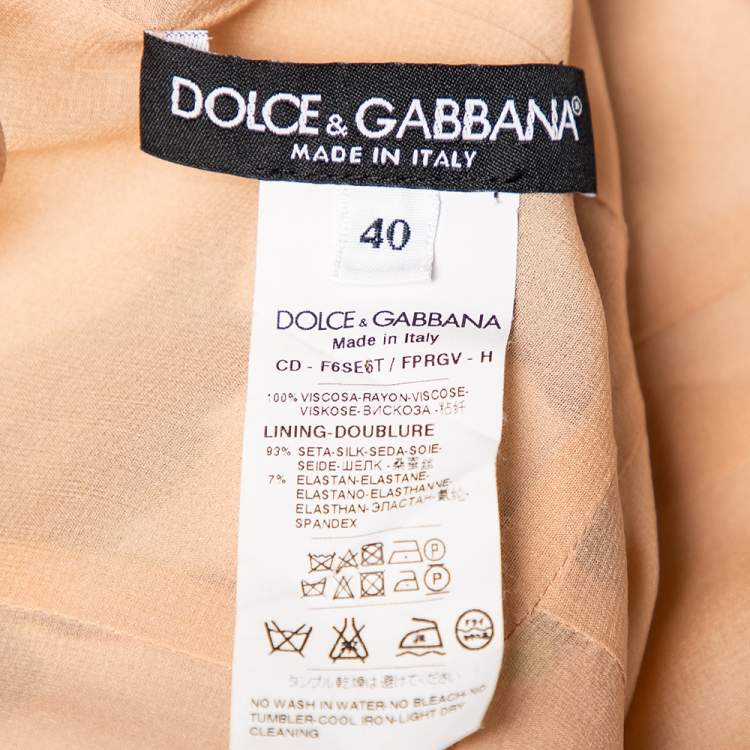 Pre Owned Dolce & Gabbana Beige Rose Print Crepe Fitted Sleeveless Dress S
