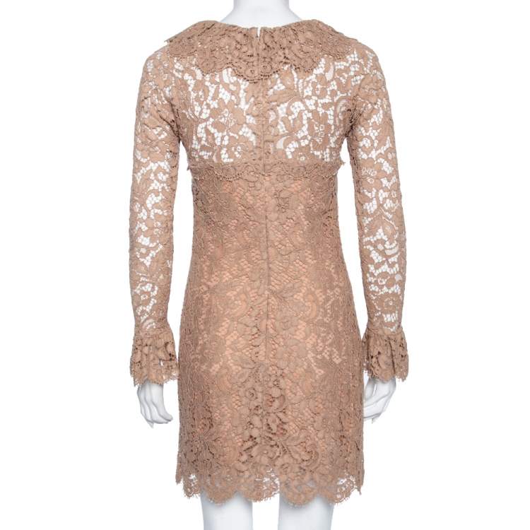 مملوكة مسبقًا Dolce & Gabbana Beige Lace Long Sleeve Mini Dress S