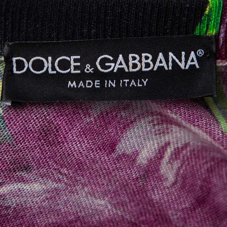 مملوكة مسبقًا Dolce & Gabbana Black Tulip Print Cashmere V-Neck Jumper M
