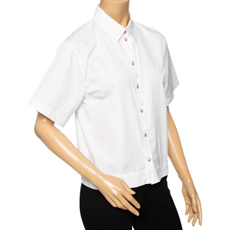 Pre Owned Dolce & Gabbana White Cotton Button Front Short Sleeve Shirt M