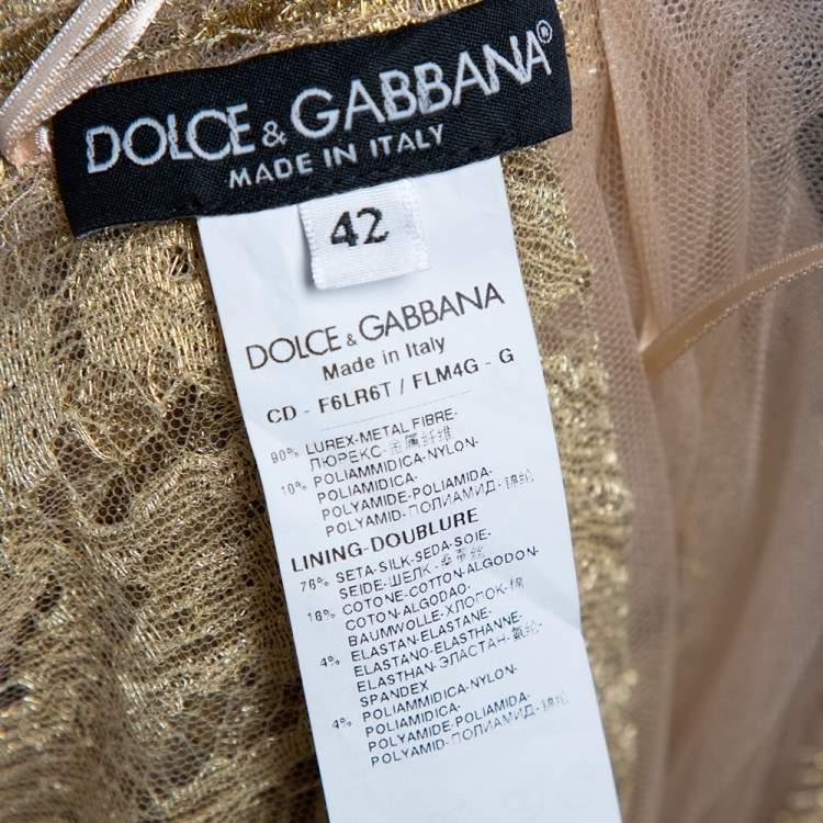 Pre Owned Dolce & Gabbana Gold Lurex Floral Lace Scalloped Hem Detailed Blouse M