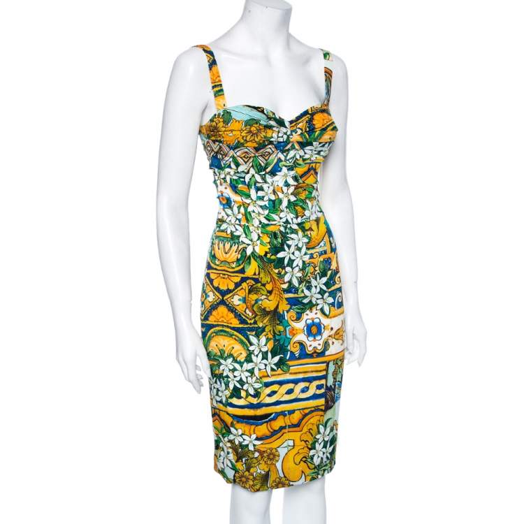 Pre Owned Dolce & Gabbana Multicolor Floral Print Silk Sleeveless Dress S
