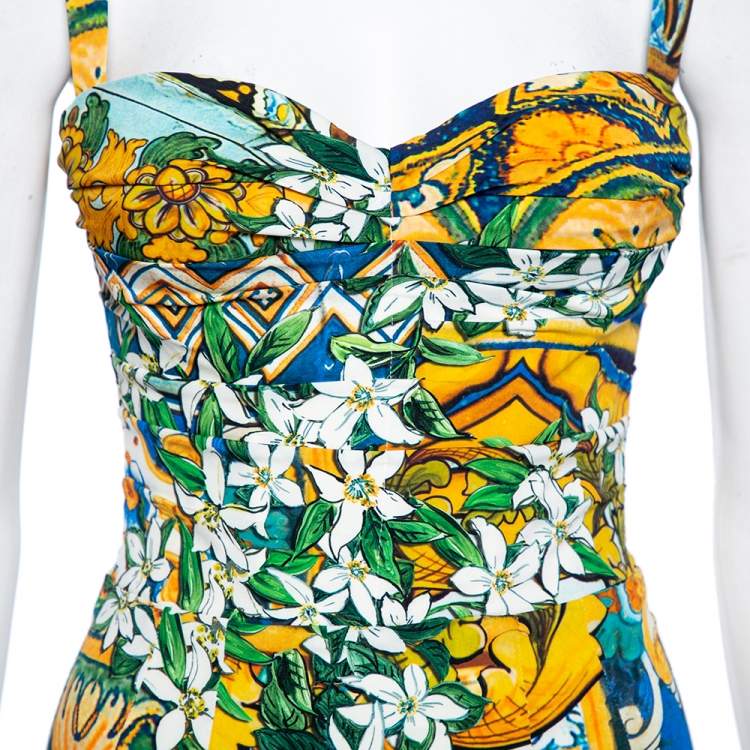 Pre Owned Dolce & Gabbana Multicolor Floral Print Silk Sleeveless Dress S