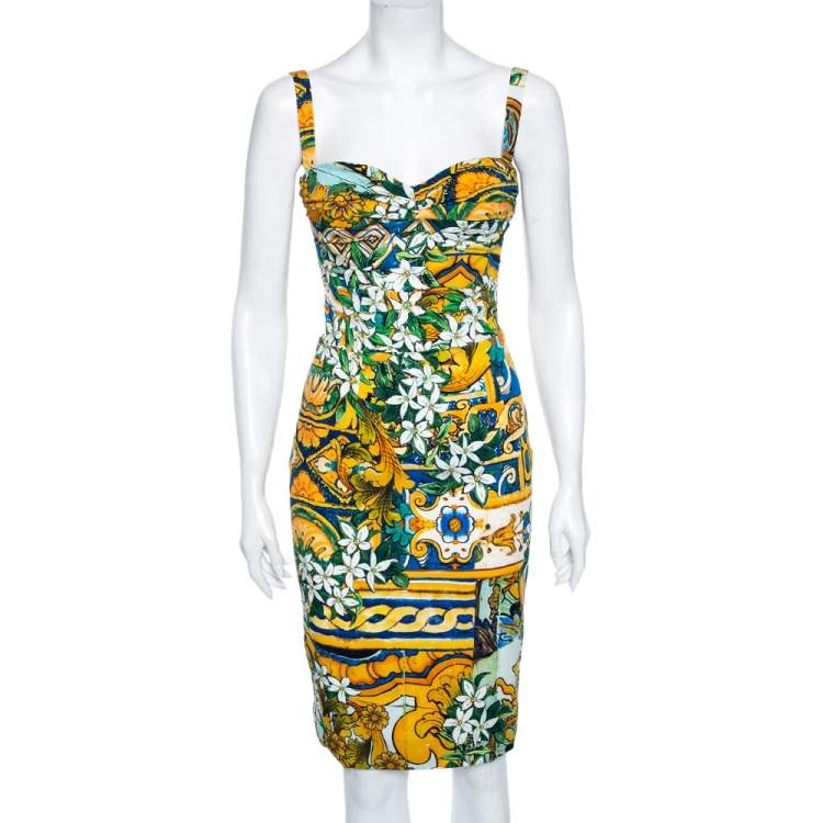 Pre Owned Dolce & Gabbana Multicolor Floral Print Silk Sleeveless Dress S
