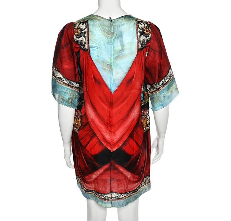 Pre Owned Dolce & Gabbana Multicolor Soldier Printed Silk Mini Dress M