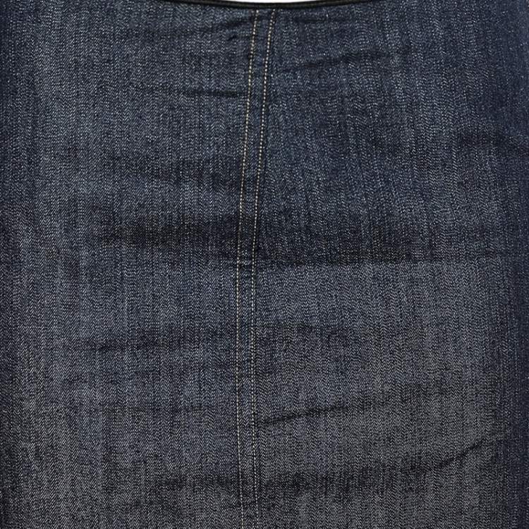 Pre Owned Dolce & Gabbana Navy Blue Denim & Synthetic Paneled Logo Waist Band Detail Pencil Skirt M