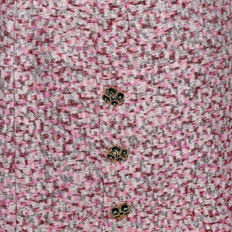 Pre Owned Dolce & Gabbana Pink Lurex And Tweed Button Detail Mini Skirt M