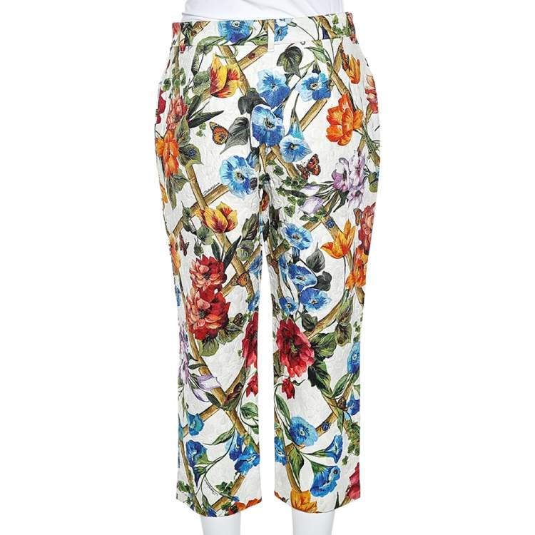 Pre Owned Dolce & Gabbana Floral Print Cotton Jacquard Cropped Pants M