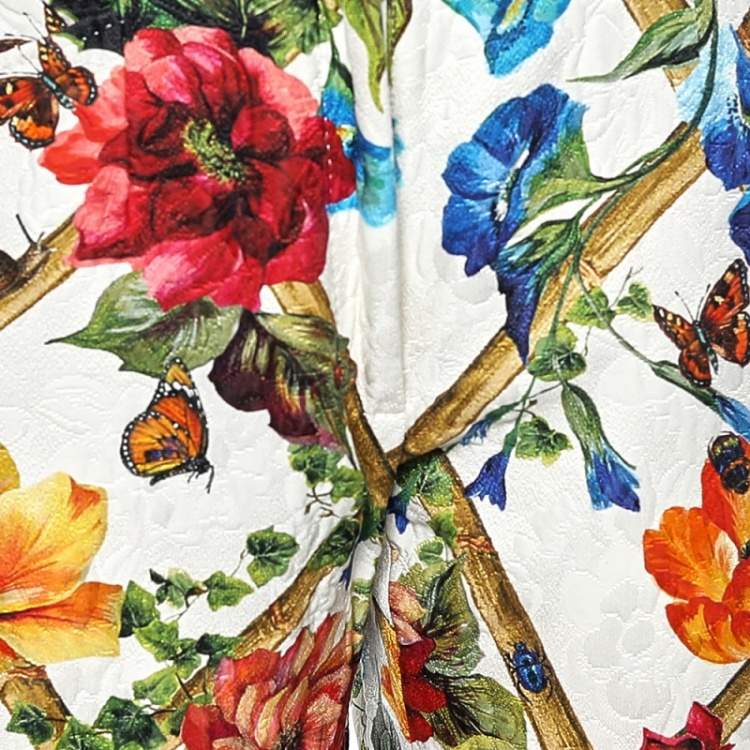 Pre Owned Dolce & Gabbana Floral Print Cotton Jacquard Cropped Pants M