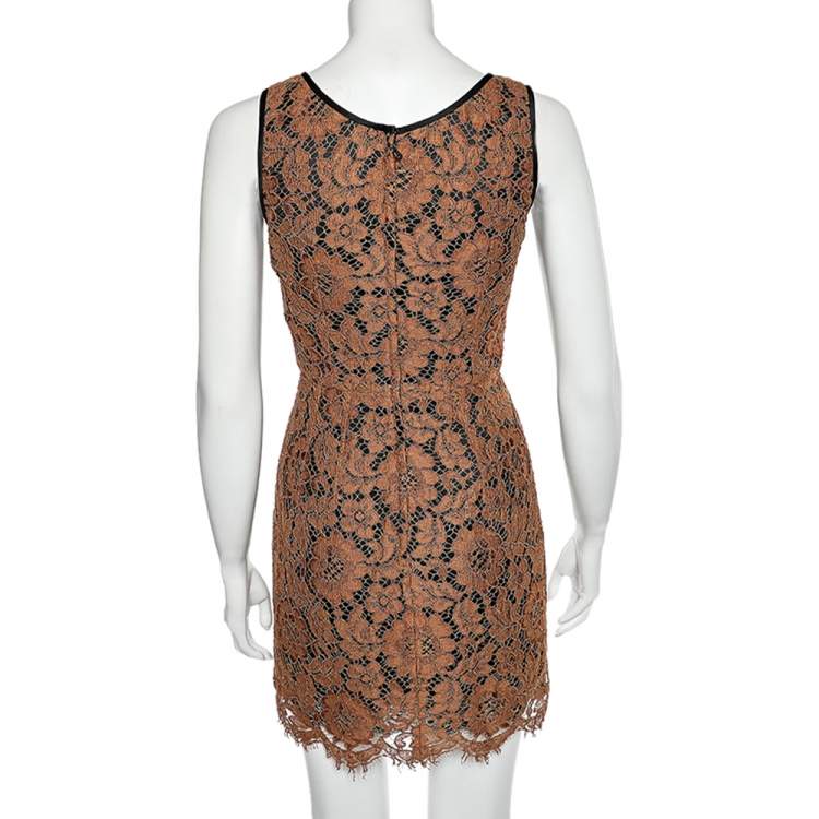 Pre Owned Dolce & Gabbana Brown Floral Lace Sleeveless Short Dress S