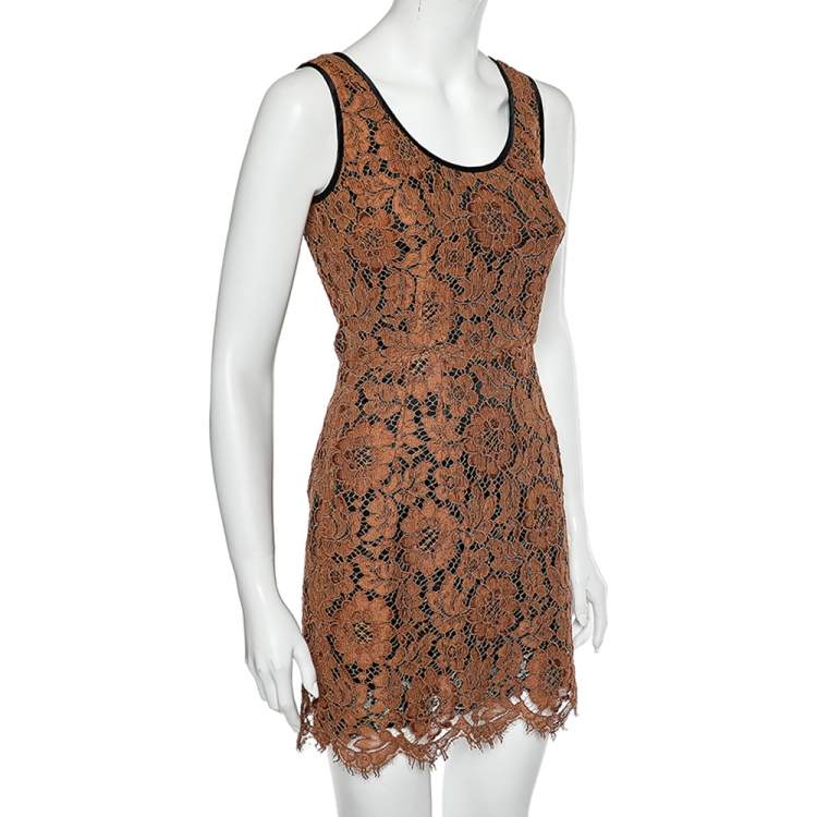 Pre Owned Dolce & Gabbana Brown Floral Lace Sleeveless Short Dress S