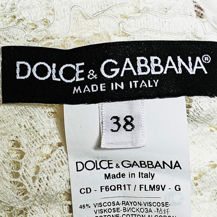 Pre Owned Dolce & Gabbana White Floral Lace Scalloped Hem Detail Dress S 