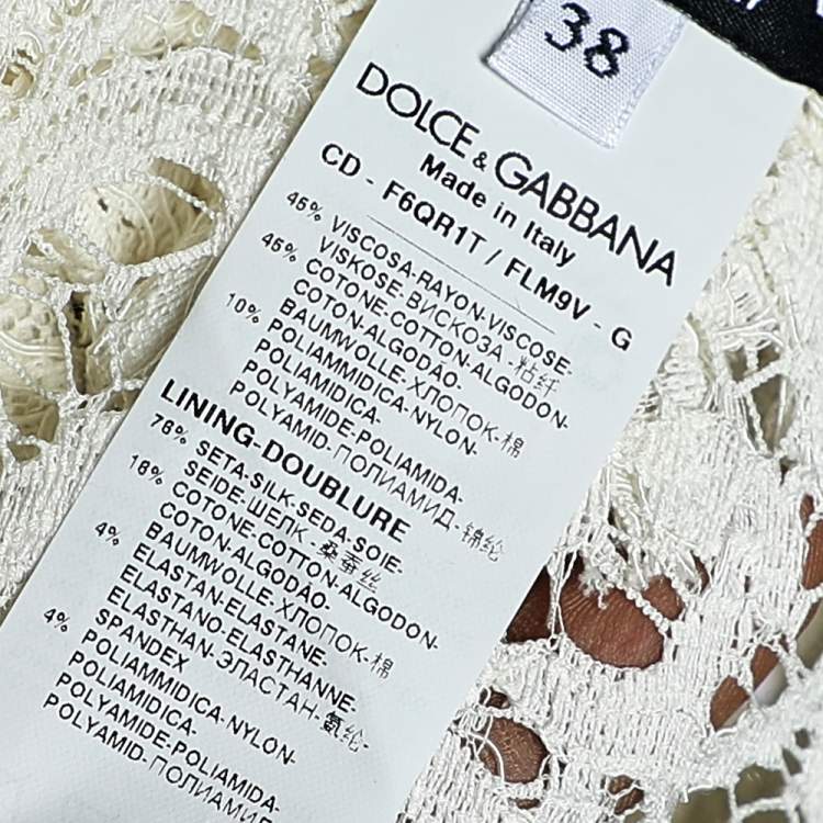 Pre Owned Dolce & Gabbana White Floral Lace Scalloped Hem Detail Dress S 