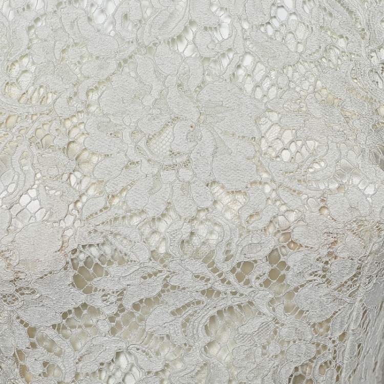 Pre Owned Dolce & Gabbana White Floral Lace Scalloped Hem Detail Dress S 