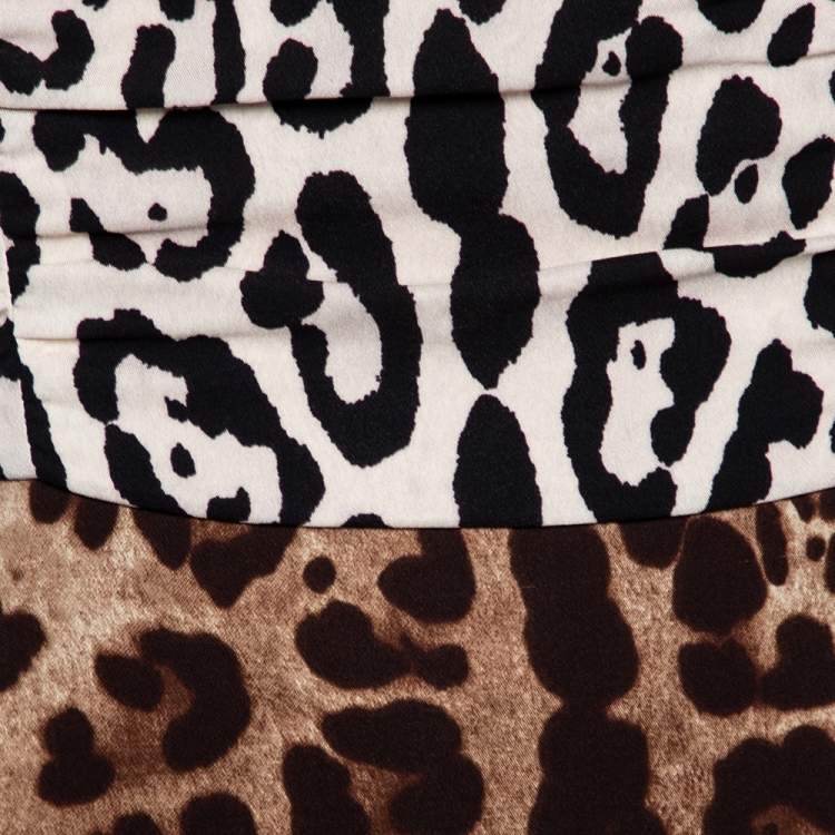 Pre Owned Dolce & Gabbana Leopard Printed Silk Crepe Strapless Maxi Dress M