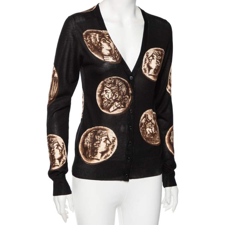 مملوكة مسبقًا Dolce & Gabbana Black Ancient Coin Print Silk Knit Cardigan M