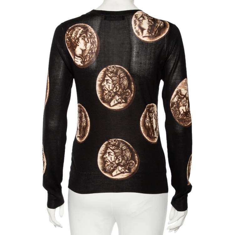 مملوكة مسبقًا Dolce & Gabbana Black Ancient Coin Print Silk Knit Cardigan M