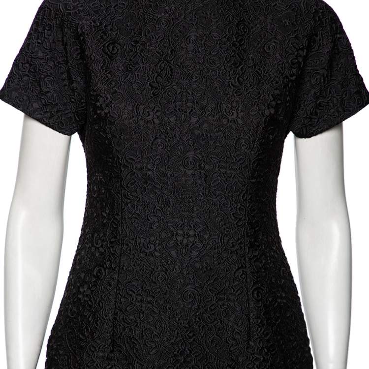 Pre Owned Dolce & Gabbana Black Floral Embossed Jacquard Sheath Dress M