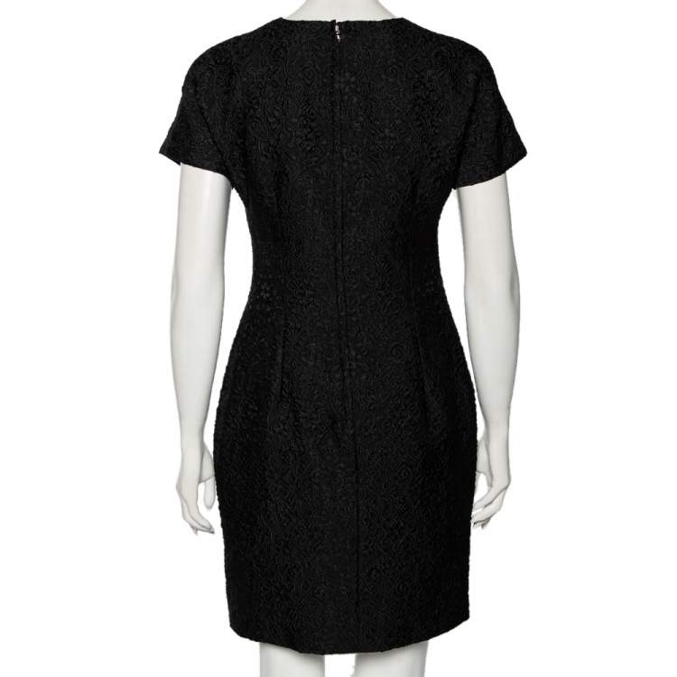 Pre Owned Dolce & Gabbana Black Floral Embossed Jacquard Sheath Dress M