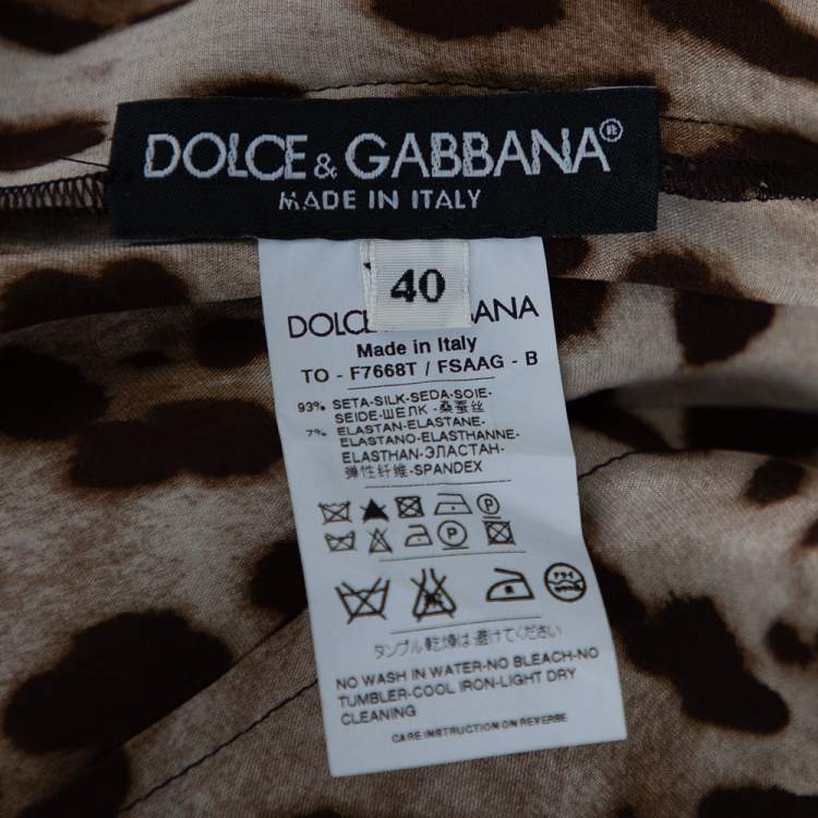 Pre Owned Dolce & Gabbana Brown Animal Print Silk Neck Tie Detailed Top S
