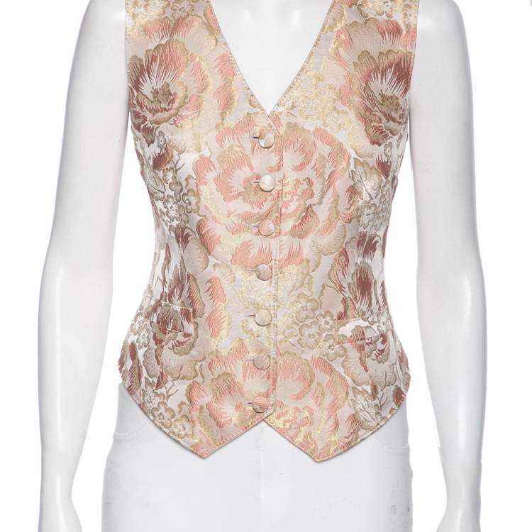 Pre Owned Dolce & Gabbana Dusky Pink Silk Brocade Button Front Waistcoat M