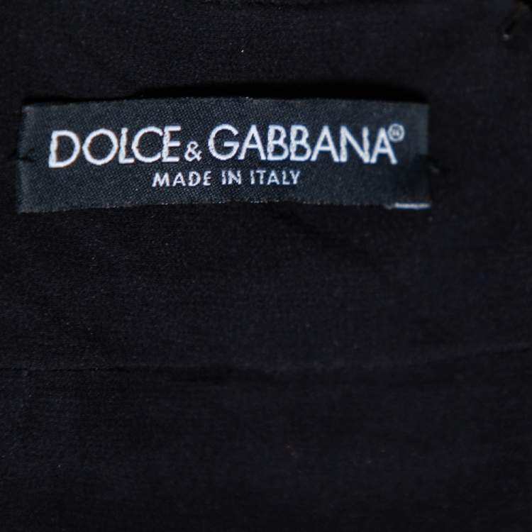 Pre Owned Dolce & Gabbana Black Velvet & Lace Trimmed Embellished Mini Dress M