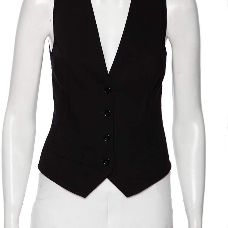 Pre Owned Dolce & Gabbana Black Wool & Lace Button Front Waistcoat S