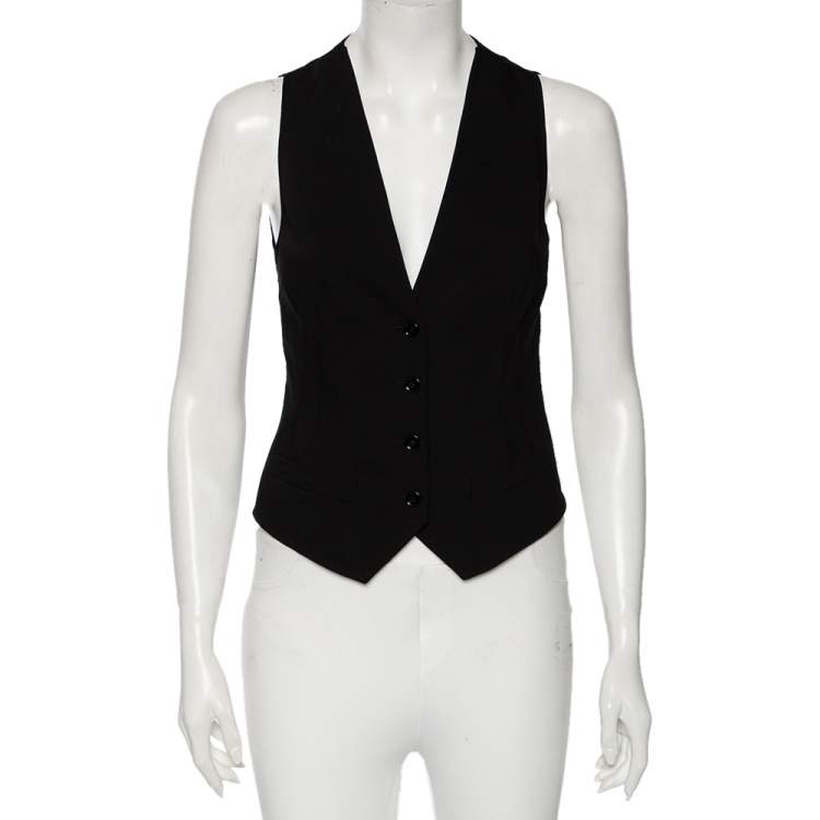 Pre Owned Dolce & Gabbana Black Wool & Lace Button Front Waistcoat S