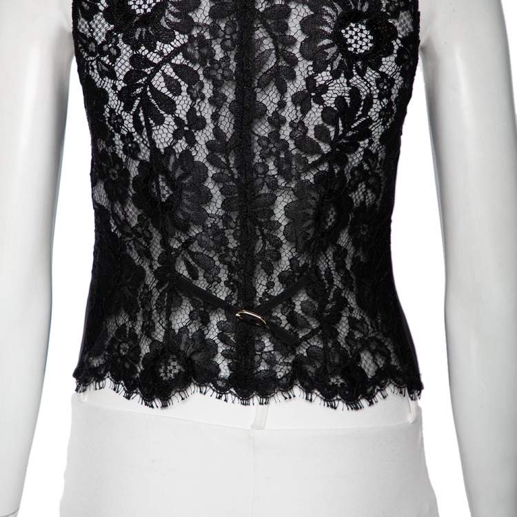 Pre Owned Dolce & Gabbana Black Wool & Lace Button Front Waistcoat S