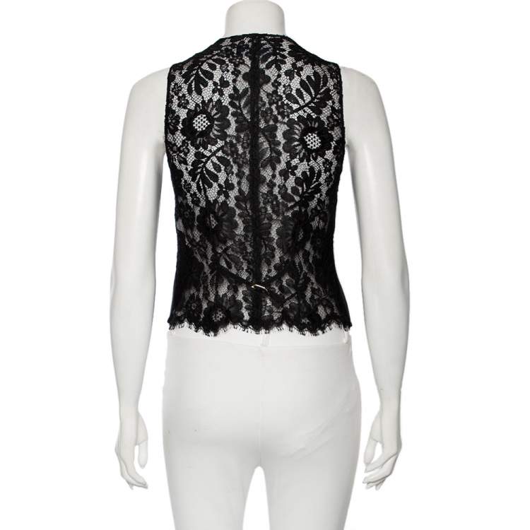 Pre Owned Dolce & Gabbana Black Wool & Lace Button Front Waistcoat S