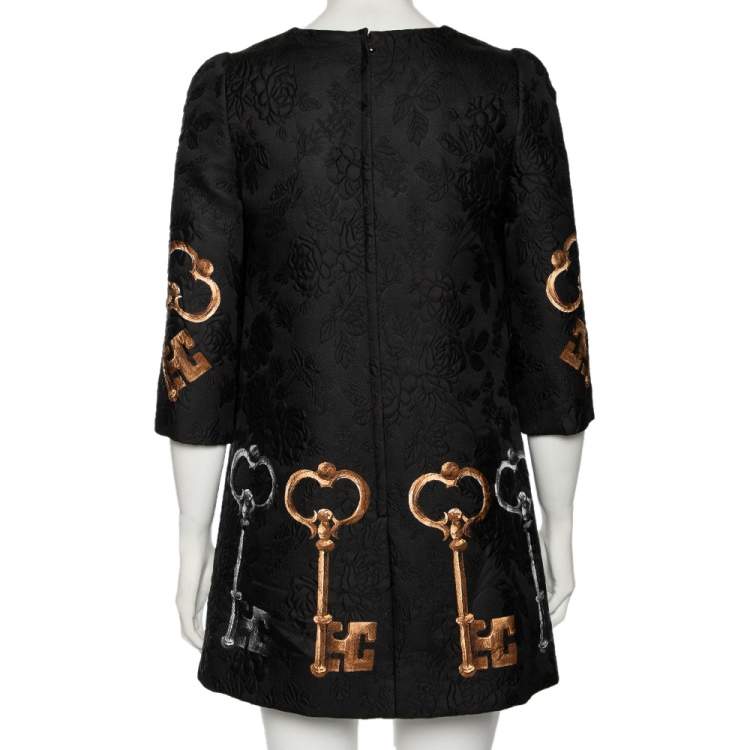 Pre Owned Dolce & Gabbana Black Key Print Silk Jacquard Oversized Dress S 