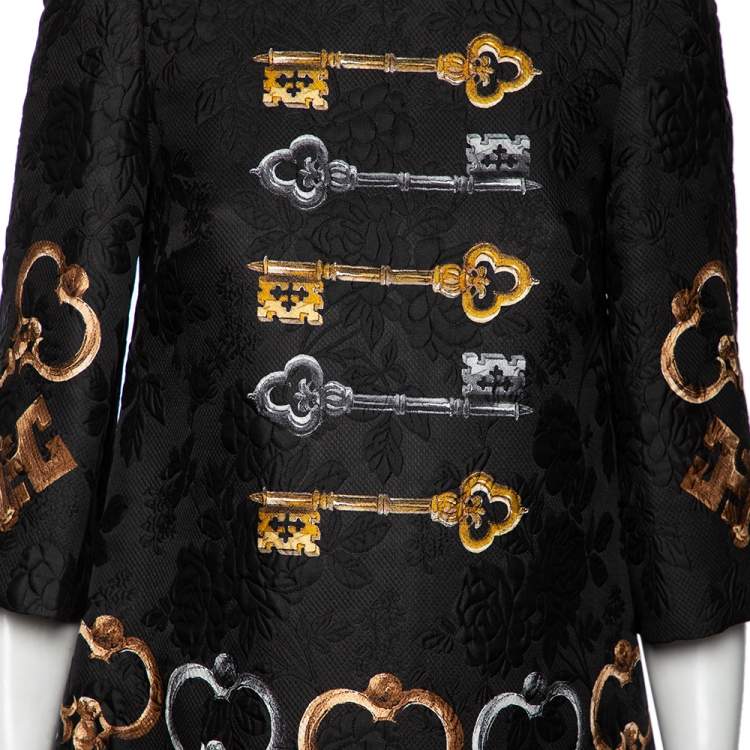Pre Owned Dolce & Gabbana Black Key Print Silk Jacquard Oversized Dress S 