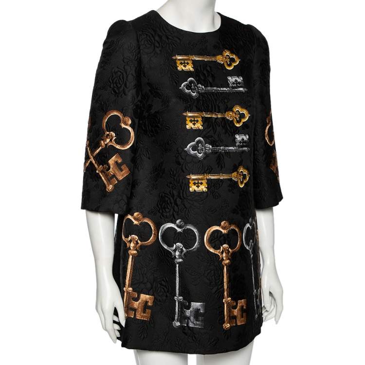 Pre Owned Dolce & Gabbana Black Key Print Silk Jacquard Oversized Dress S 