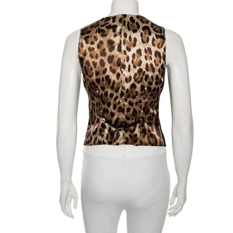Pre Owned Dolce & Gabbana Black & Leopard Print Wool Button Front Waistcoat S