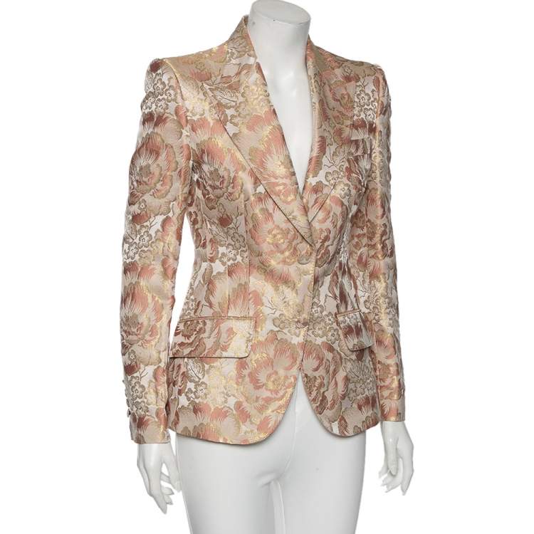 Pre Owned Dolce & Gabbana Pink Floral Brocade Single Breasted Blazer M 