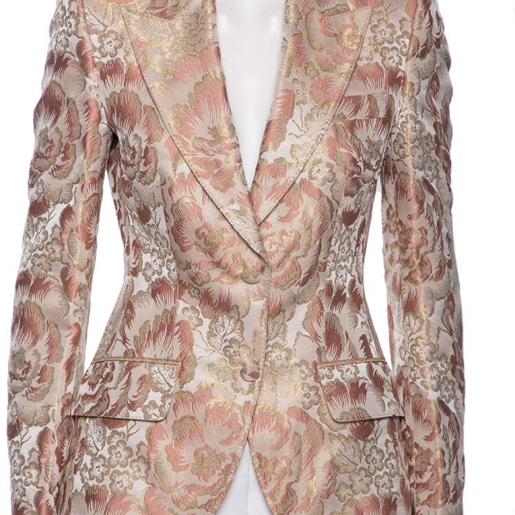 Pre Owned Dolce & Gabbana Pink Floral Brocade Single Breasted Blazer M 