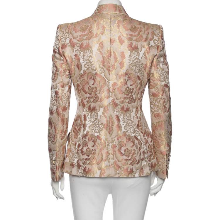 Pre Owned Dolce & Gabbana Pink Floral Brocade Single Breasted Blazer M 