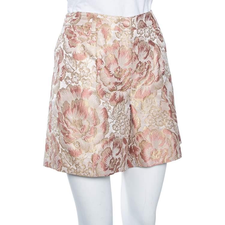 Pre Owned Dolce & Gabbana Pink Floral Brocade Shorts M