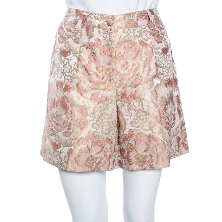 Pre Owned Dolce & Gabbana Pink Floral Brocade Shorts M