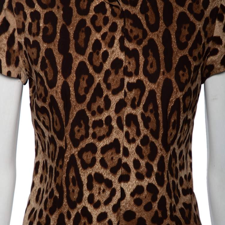 Pre Owned Dolce & Gabbana Brown Leopard Printed Silk Tie-Knot Blouse S