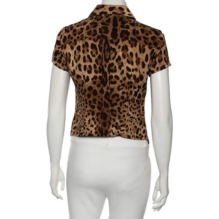 Pre Owned Dolce & Gabbana Brown Leopard Printed Silk Tie-Knot Blouse S