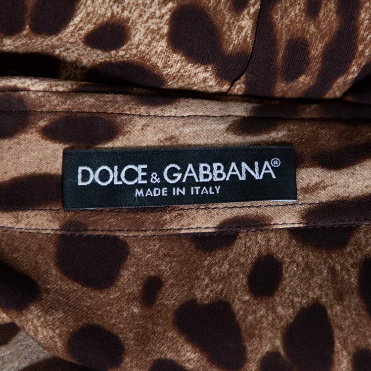 Pre Owned Dolce & Gabbana Brown Leopard Printed Silk Tie-Knot Blouse S