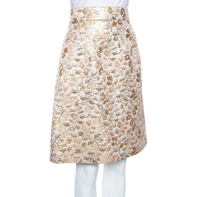 مملوكة مسبقًا Dolce & Gabbana Gold Floral Jacquard Brocade Flared Skirt S