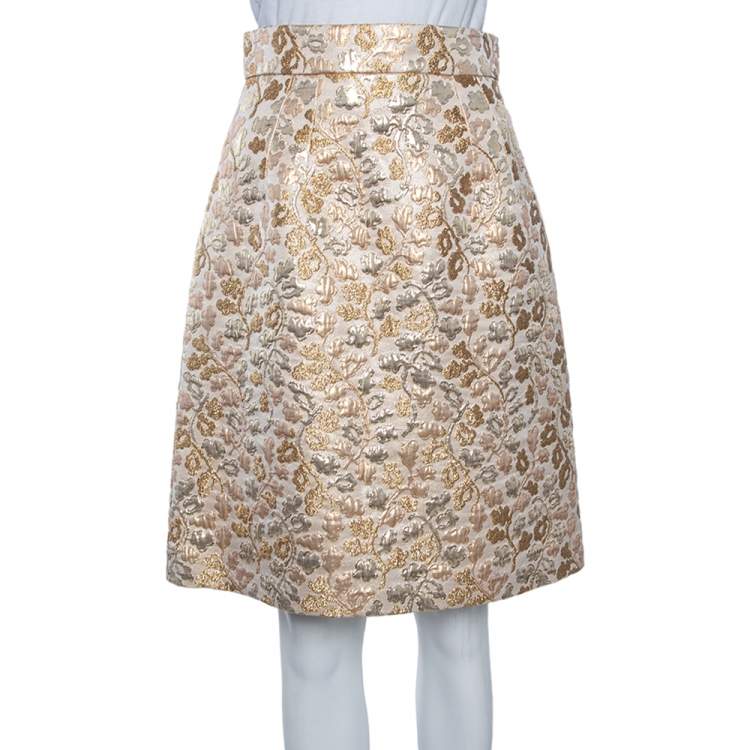مملوكة مسبقًا Dolce & Gabbana Gold Floral Jacquard Brocade Flared Skirt S
