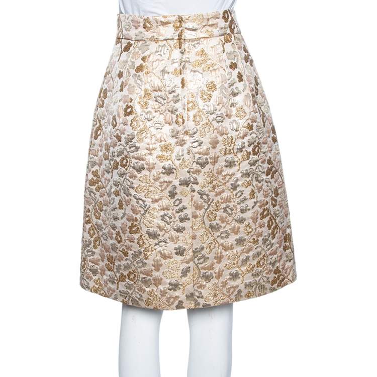 مملوكة مسبقًا Dolce & Gabbana Gold Floral Jacquard Brocade Flared Skirt S