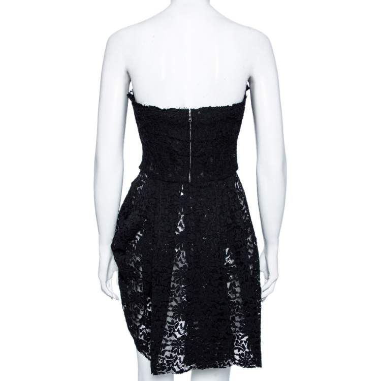 Pre Owned Dolce & Gabbana Black Lace Strapless Mini Dress M 