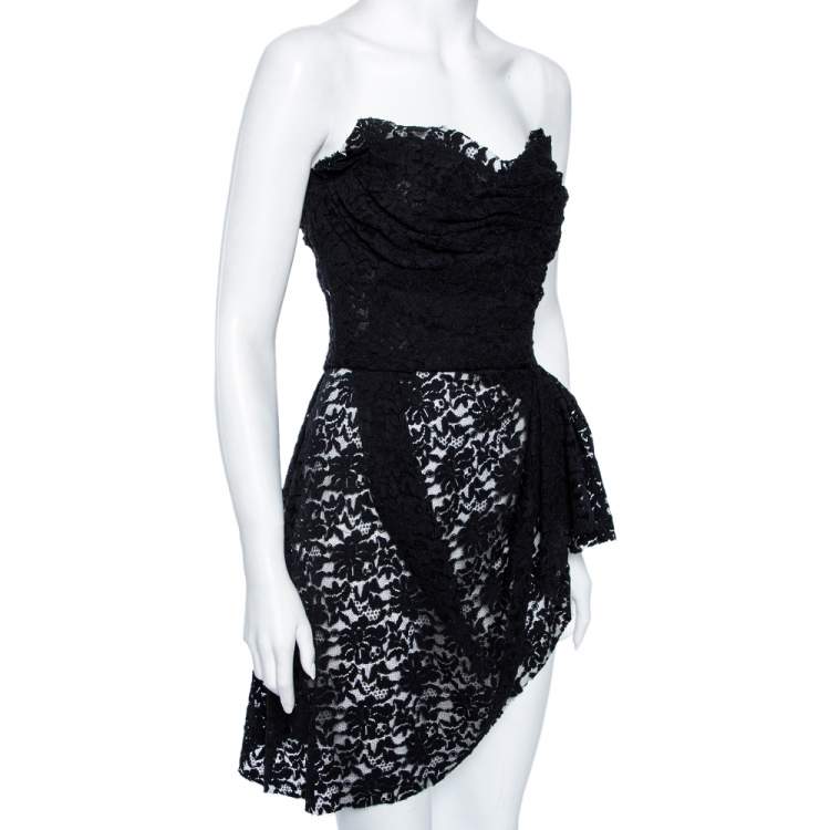 Pre Owned Dolce & Gabbana Black Lace Strapless Mini Dress M 
