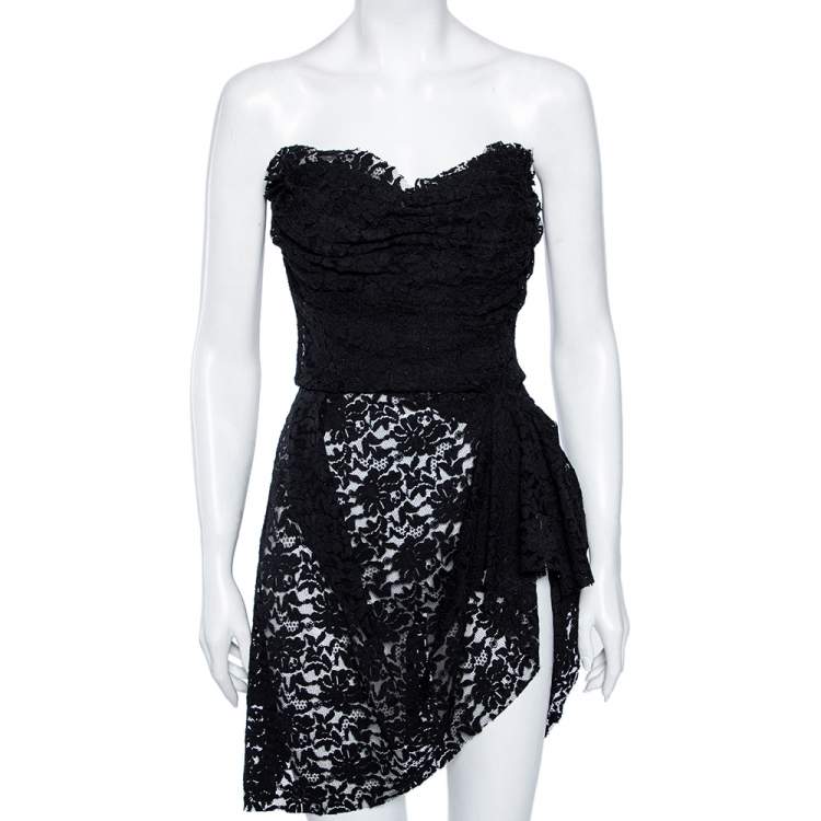 Pre Owned Dolce & Gabbana Black Lace Strapless Mini Dress M 